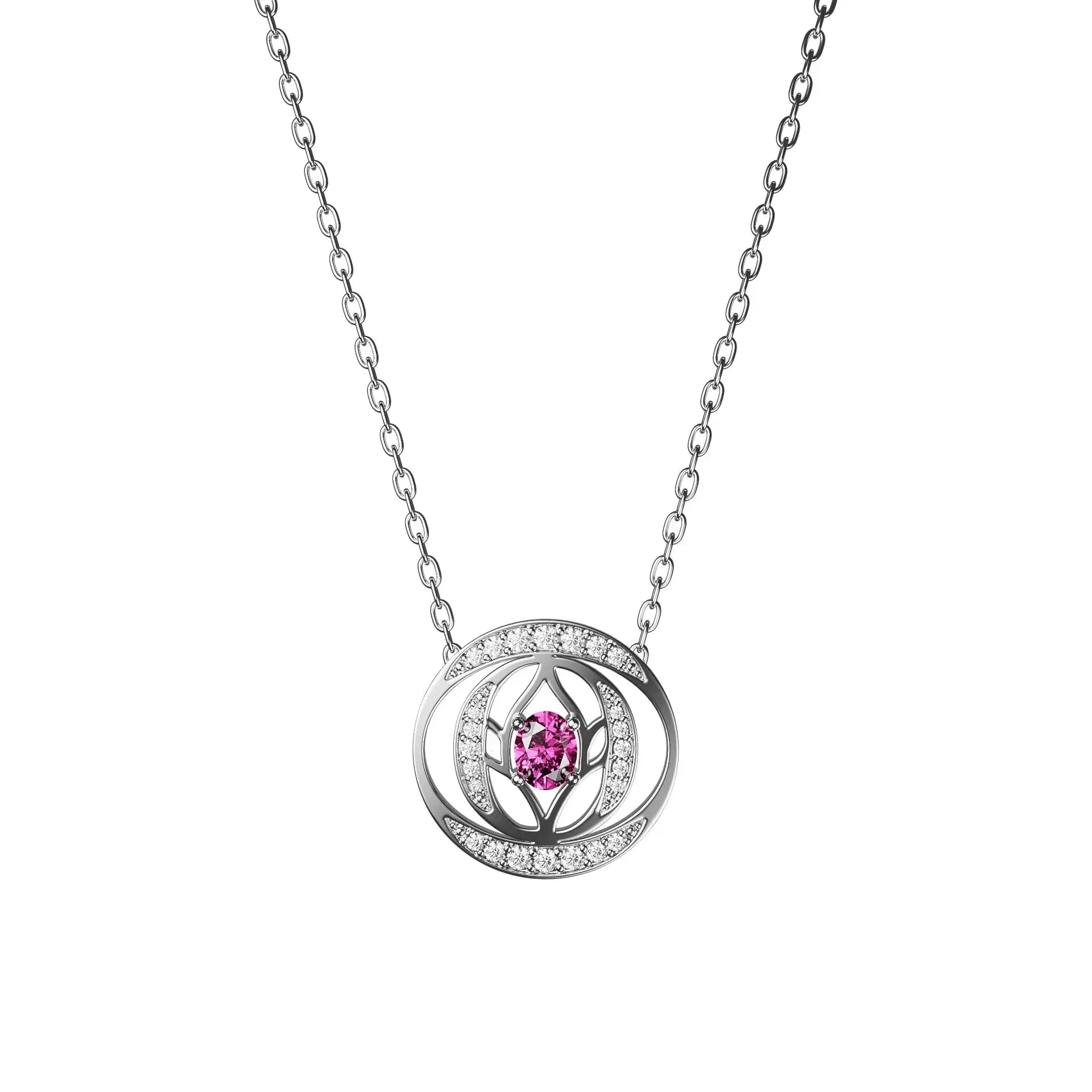 Pendentif Chance - Talisman en Or blanc 18 carats recyclé Topaze Rose et Diamants - MANOYAS