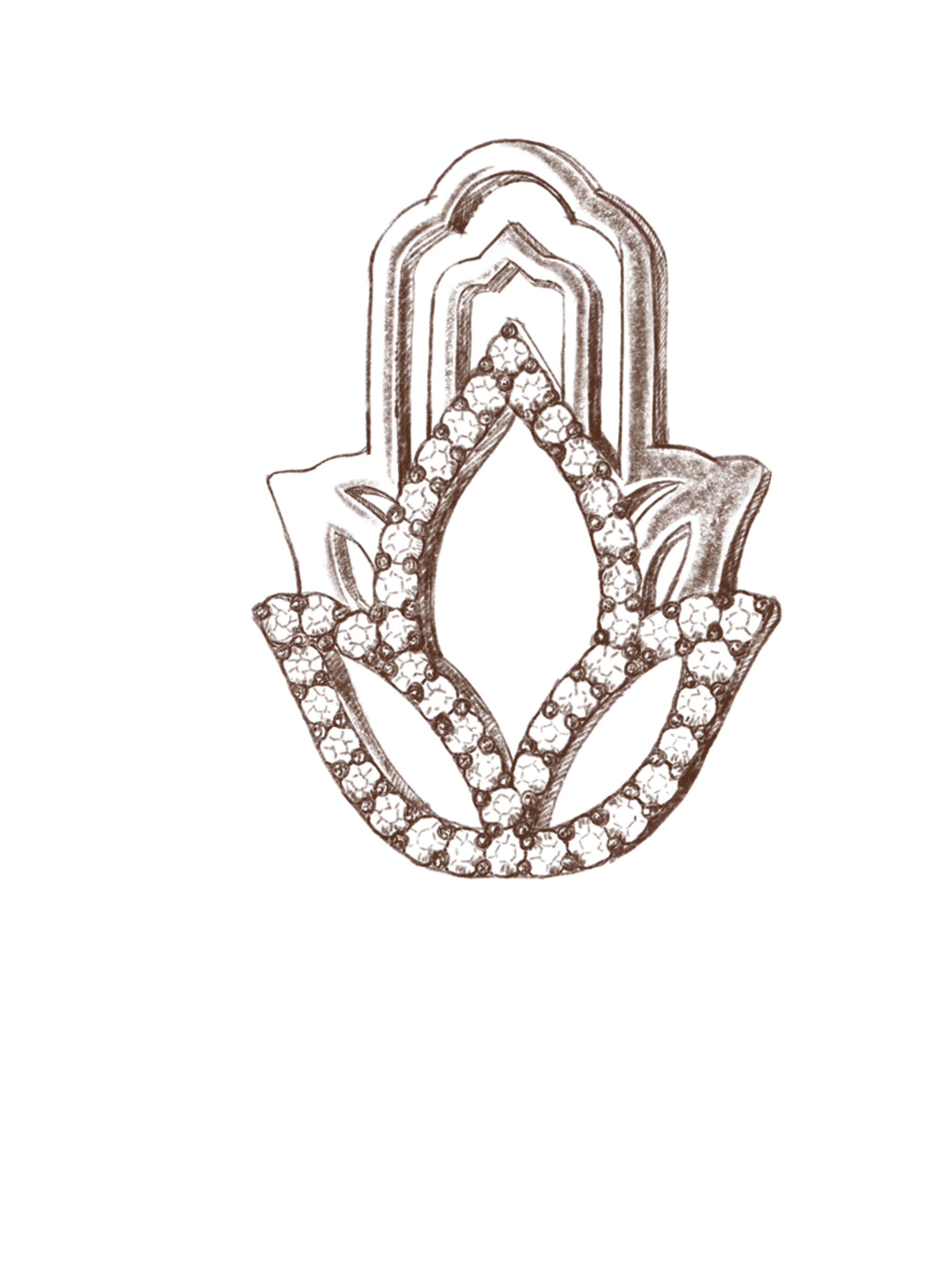 Main de Fatima stylisée en or – bijou talisman contemporain Manoyas inspiré de traditions ancestrales.