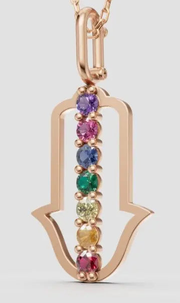 Pendentif Charm Harmonie — Main de Fatima en or 18 carats & pierres naturelles - MANOYAS