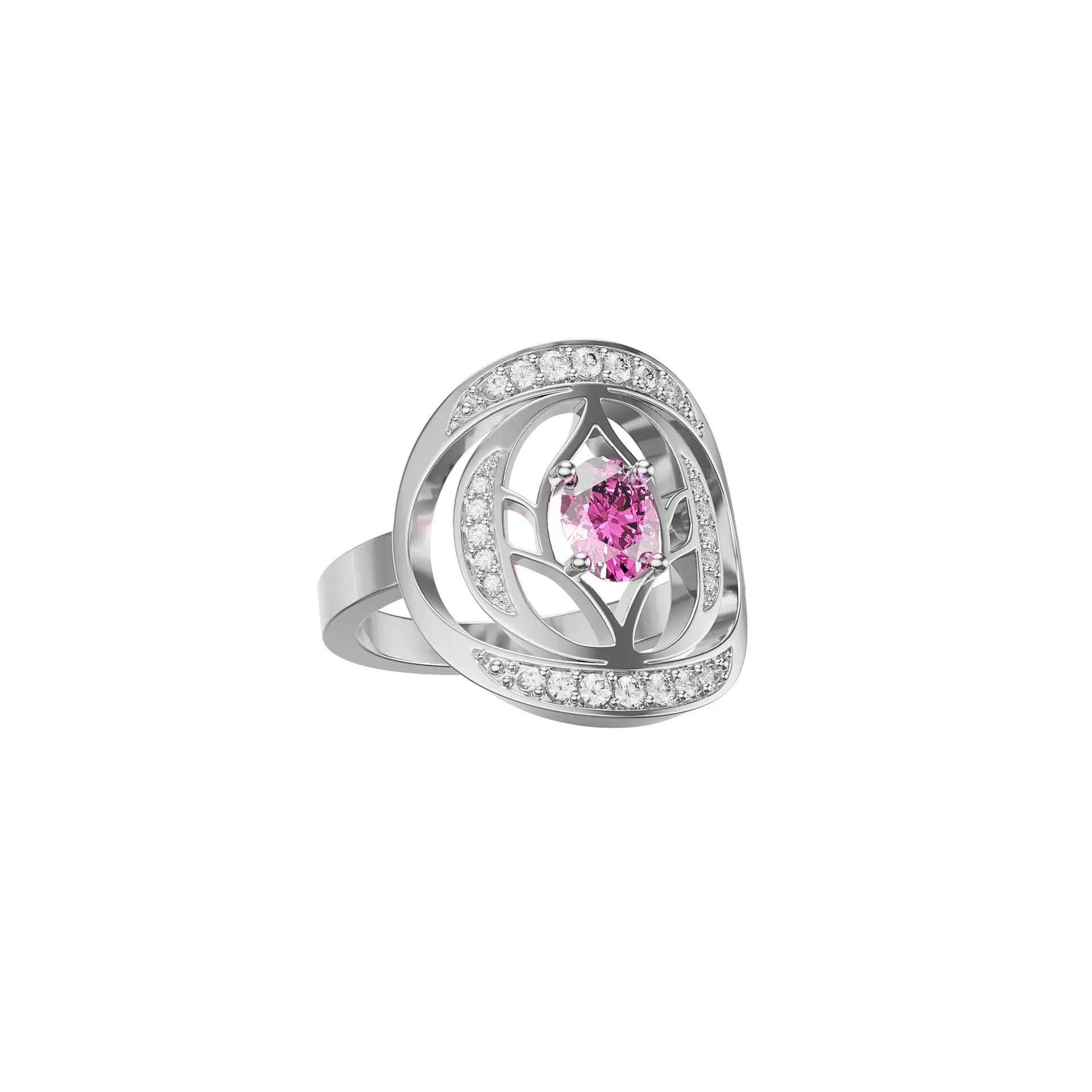 Bague Topaze Rose Diamants Or Blanc 18 carats : Le Talisman de la Chance - MANOYAS