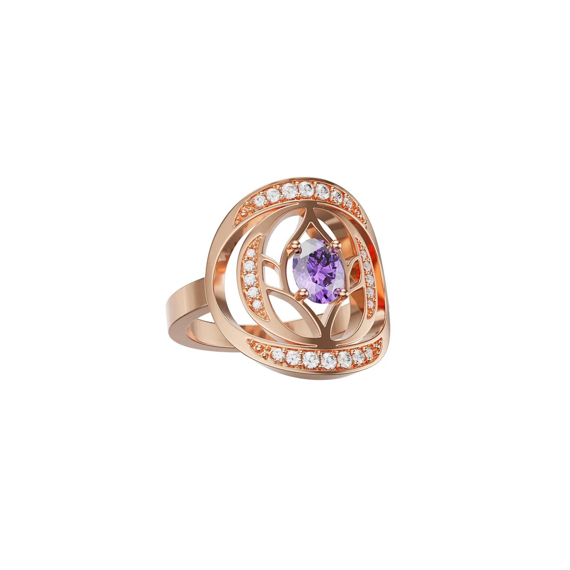 Bague Sagesse en Or Rose 18 carats : Améthyste, Diamants et Sérénité - MANOYAS