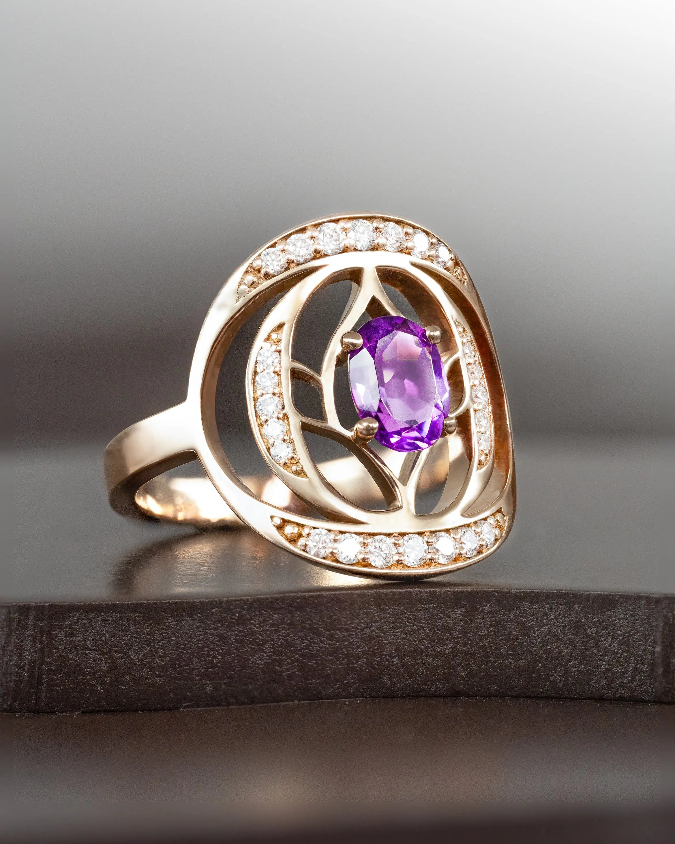 Bague Sagesse or rose, diamants et améthyste - MANOYAS